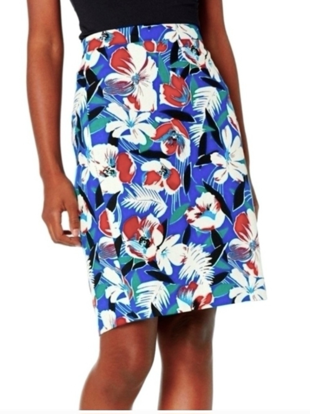 NWOT Sz 8  J. Crew Blue Hawaiian Floral Basketweave Pencil Skirt Fully Lined